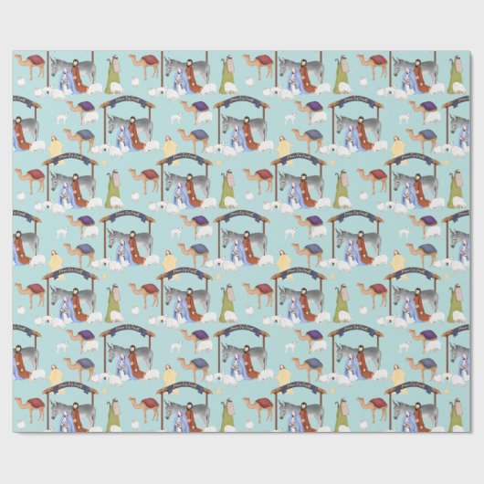 Nativiteit in lichtblauw cadeaupapier (Vlak)