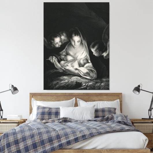 Nativiteit Jesus Virgin Mary Angels Black White Canvas Afdruk (Insitu (Slaapkamer))