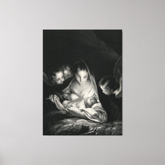Nativiteit Jesus Virgin Mary Angels Black White Canvas Afdruk (Voorkant)