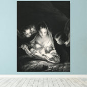 Nativiteit Jesus Virgin Mary Angels Black White Canvas Afdruk (Insitu (Houten vloer))