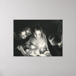 Nativiteit Jesus Virgin Mary Angels Black White Canvas Afdruk