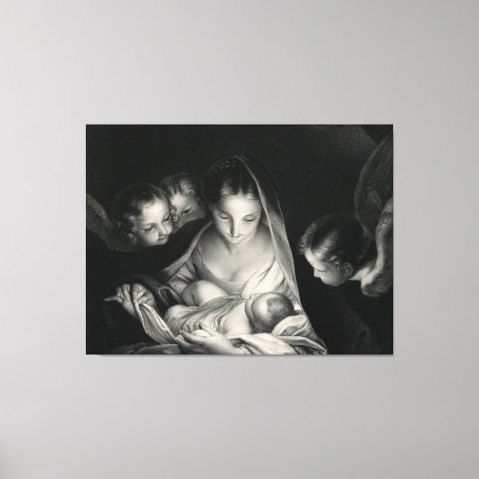 Nativiteit Jesus Virgin Mary Angels Black White Canvas Afdruk (Voorkant)
