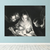 Nativiteit Jesus Virgin Mary Angels Black White Canvas Afdruk (Insitu (Houten vloer))