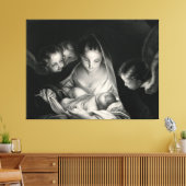 Nativiteit Jesus Virgin Mary Angels Black White Canvas Afdruk (Insitu (Woonkamer))