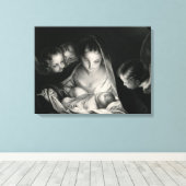 Nativiteit Jesus Virgin Mary Angels Black White Canvas Afdruk (Insitu (Houten vloer))