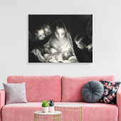 Nativiteit Jesus Virgin Mary Angels Black White Canvas Afdruk (Insitu (Woonkamer))