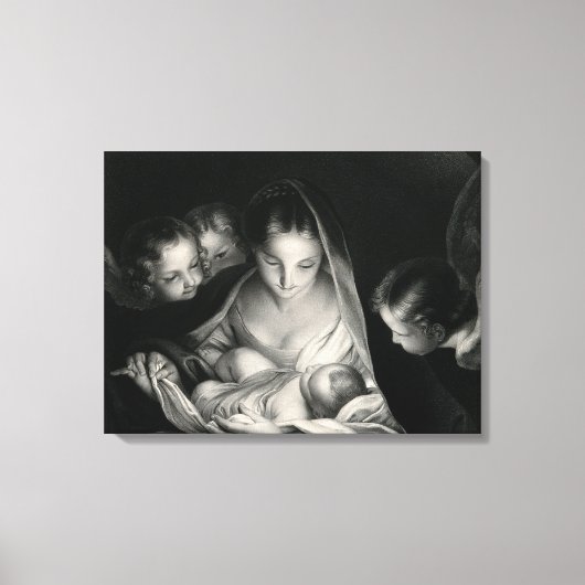 Nativiteit Jesus Virgin Mary Angels Black White Canvas Afdruk (Voorkant)
