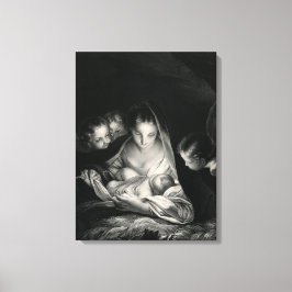 Nativiteit Jesus Virgin Mary Angels Black White Canvas Afdruk