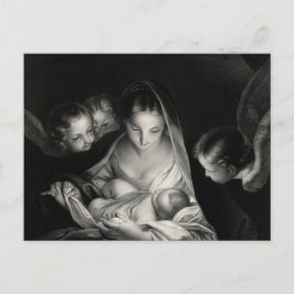 Nativiteit Jesus Virgin Mary Angels Black White Feestdagenkaart
