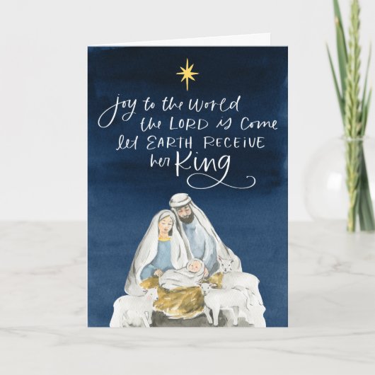 Nativiteit Joy Waterverf Religieuze Kerstmis Feestdagen Kaart (Voorkant)