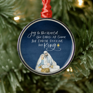 Nativiteit Joy Waterverf Religieuze Kerstmis Metalen Ornament