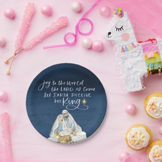 Nativiteit Joy Waterverf Religieuze Kerstmis Papieren Bordje (Feest)