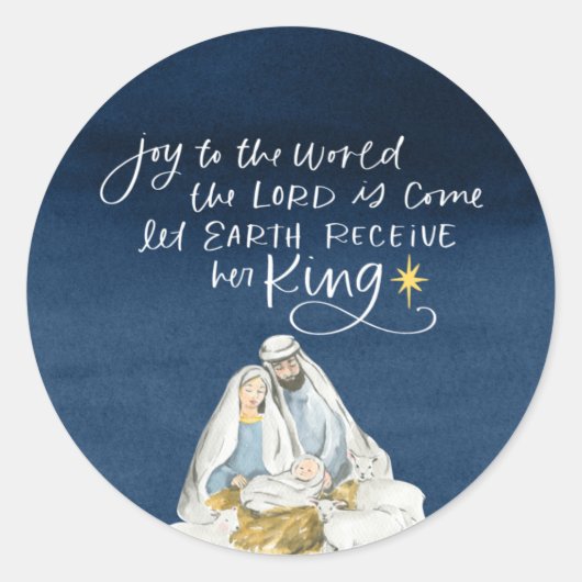 Nativiteit Joy Waterverf Religieuze Kerstmis Ronde Sticker (Voorkant)