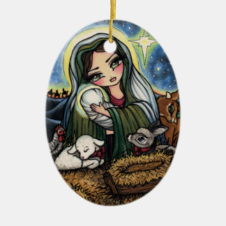 Nativiteit Kerstmis Jezus Mary Art van Hannah Lynn Keramisch Ornament