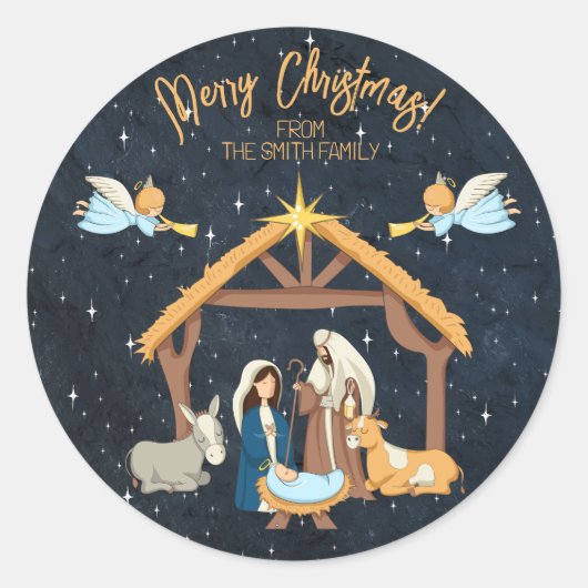 Nativiteit kerstmis ronde sticker (Voorkant)