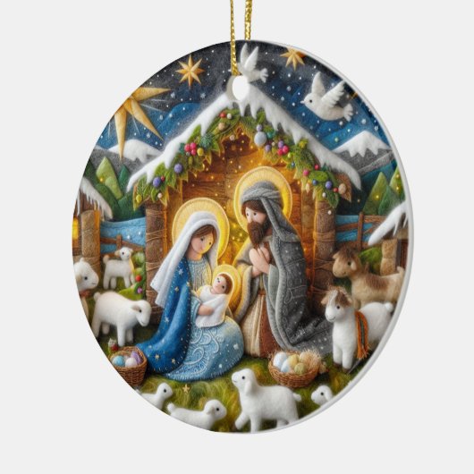 Nativiteit kerstversiering keramisch ornament (Links)