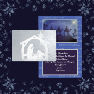 Nativiteit Lux Blue en Silver Kerstmis Folie Kaarten