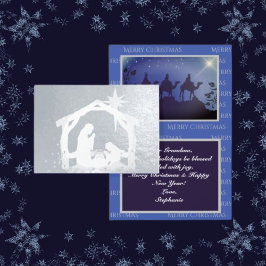 Nativiteit Lux Blue en Silver Kerstmis Folie Kaarten