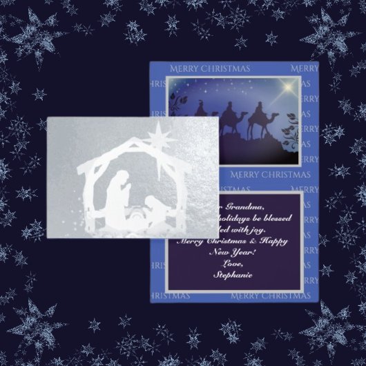 Nativiteit Lux Blue en Silver Kerstmis Folie Kaarten