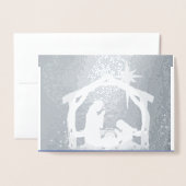 Nativiteit Lux Blue en Silver Kerstmis Folie Kaarten (Voorkant met envelop)