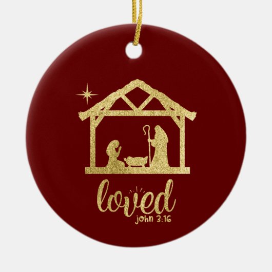 Nativiteit Manger Jesus Love Christelijk Kerstmis Keramisch Ornament (Voorkant)