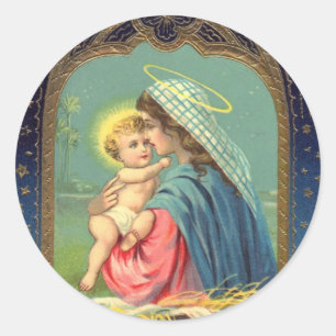 Nativiteit Mary die de Baby Jezus vasthoudt Ronde Sticker
