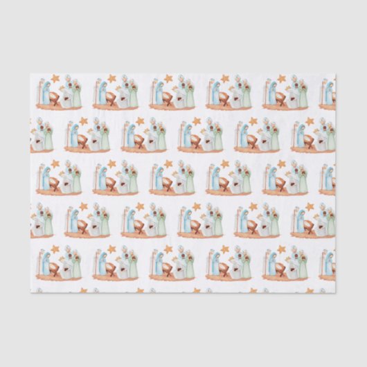 Nativiteit Mary Joseph Jesus 3 Kings Kerstmis Tissuepapier (Voorkant)