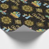 Nativiteit Mary Joseph Jesus Angels Golden Snowfla Cadeaupapier (Hoek)