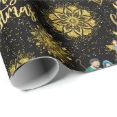 Nativiteit Mary Joseph Jesus Angels Golden Snowfla Cadeaupapier (Rol Hoek)