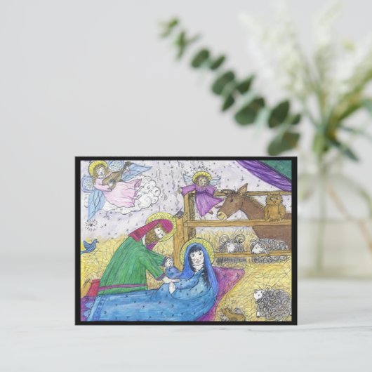 Nativiteit Mary Josheph Manger Angel - Kerstmis Feestdagenkaart (Staand voorkant)