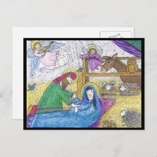 Nativiteit Mary Josheph Manger Angel - Kerstmis Feestdagenkaart (Voorkant / Achterkant)