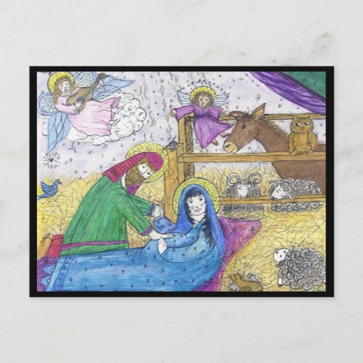 Nativiteit Mary Josheph Manger Angel - Kerstmis Feestdagenkaart (Voorkant)