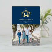 Nativiteit Merry Kerstblauw Folie Feestdagenkaart (Staand Voorkant)