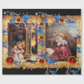 NATIVITEIT MET ANGELS, FLORAL CHRISTMAS PARCHCHMEN CADEAUPAPIER (Vlak)