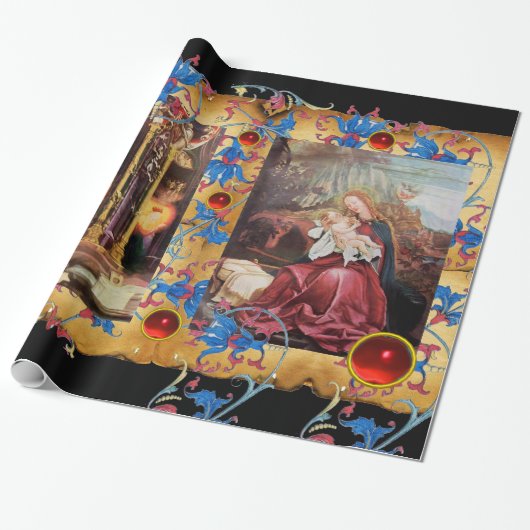 NATIVITEIT MET ANGELS, FLORAL CHRISTMAS PARCHCHMEN CADEAUPAPIER (Uitgerold)