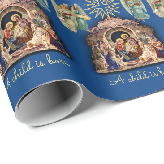 Nativiteit met Angels Kerstmis Baby Jesus Quality Cadeaupapier (Rol Hoek)