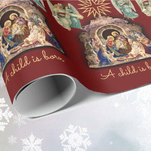 Nativiteit met Angels Kerstmis Baby Jesus Quality Cadeaupapier