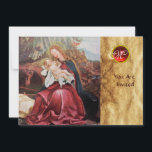 NATIVITEIT MET ANGELS - MAGISCH VAN CHRISTMAS MONO KAART<br><div class="desc">De kleurrijke en magische sfeer van de Kerstmis van de Duitse schilder Matthias Grunewald .Elegant, stijlvol en uniek design met een levendige 3D-steen op perkament, gemakkelijk aan te passen met jouw tekst en initialen.Digitaal ontwerp van BALDESIGN3D (c) Gemakkelijk aan te passen als kerstfeest, feestelijke aankondiging, plaatskaarten, save-the-date kaart, dank u...</div>