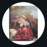 NATIVITEIT MET ANGELS - MAGISCH VAN CHRISTMAS RONDE STICKER<br><div class="desc">De kleurrijke en magische sfeer van de kerst van de Duitse schilder Matthias Grunewald ,  Details from Second state of the Isenheim Altarpart , expressive and intense style of late medieval Central European art into the 16th eeuw.Oil on wood.</div>