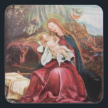 NATIVITEIT MET ANGELS - MAGISCH VAN CHRISTMAS VIERKANTE STICKER<br><div class="desc">De kleurrijke en magische sfeer van de kerst van de Duitse schilder Matthias Grunewald ,  Details from Second state of the Isenheim Altarpart , expressive and intense style of late medieval Central European art into the 16th eeuw.Oil on wood.</div>