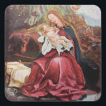 NATIVITEIT MET ANGELS - MAGISCH VAN CHRISTMAS VIERKANTE STICKER<br><div class="desc">De kleurrijke en magische sfeer van de kerst van de Duitse schilder Matthias Grunewald ,  Details from Second state of the Isenheim Altarpart , expressive and intense style of late medieval Central European art into the 16th eeuw.Oil on wood.</div>