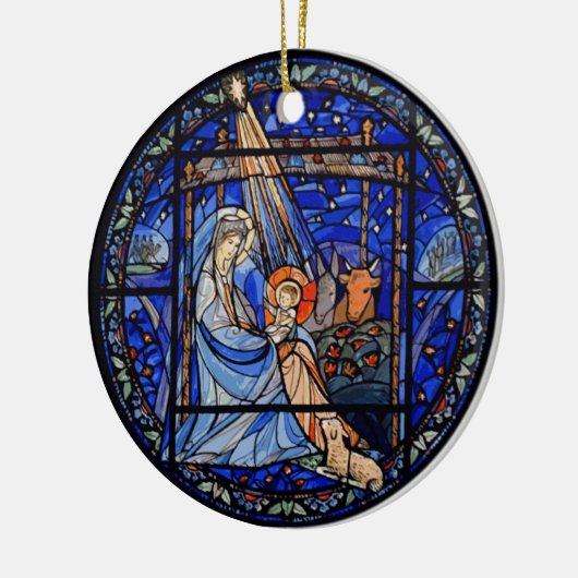 Nativiteit met Kerstmis + Datum Keramisch Ornament (Links)