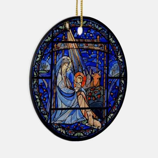 Nativiteit met Kerstmis + Datum Keramisch Ornament (Rechts)