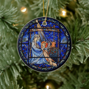 Nativiteit met Kerstmis + Datum Keramisch Ornament