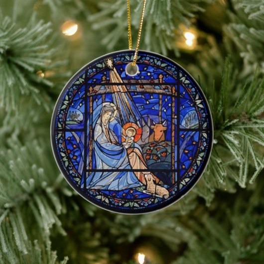 Nativiteit met Kerstmis + Datum Keramisch Ornament (Boom)