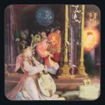 NATIVITEIT MET MUZIEKHOEK - MAGISCH CHRISTMAS VIERKANTE STICKER<br><div class="desc">De kleurrijke en magische sfeer van de kerst van de Duitse schilder Matthias Grunewald ,  Details from Second state of the Isenheim Altarpart , expressive and intense style of late medieval Central European art into the 16th eeuw.Oil on wood.</div>