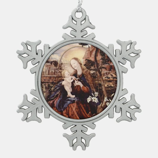 NATIVITEIT MET WITTE LEVENS - MAGISCH VAN CHRISTMA TIN SNEEUWVLOK ORNAMENT (Voorkant)