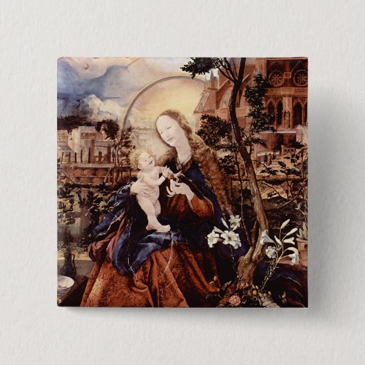 NATIVITEIT MET WITTE LEVENS - MAGISCH VAN CHRISTMA VIERKANTE BUTTON 5,1 CM (Voorkant)