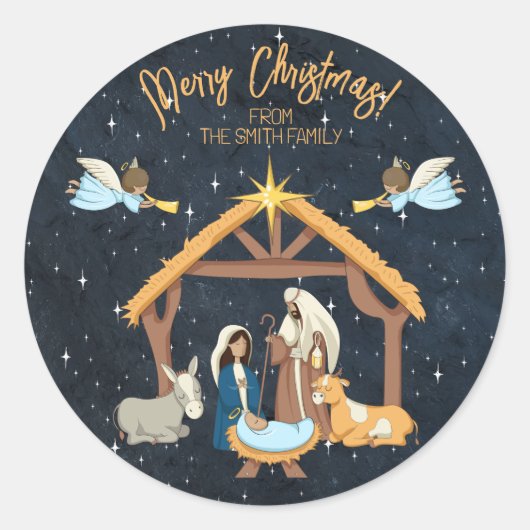 Nativiteit Middelgrote huid met kerstmis Ronde Sticker (Voorkant)