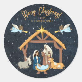 Nativiteit Middelgrote huid met kerstmis Ronde Sticker